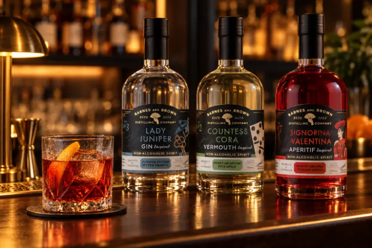 Non-Alcoholic Negroni cocktail made with Barnes & Brown Lady Juniper alcohol-free gin