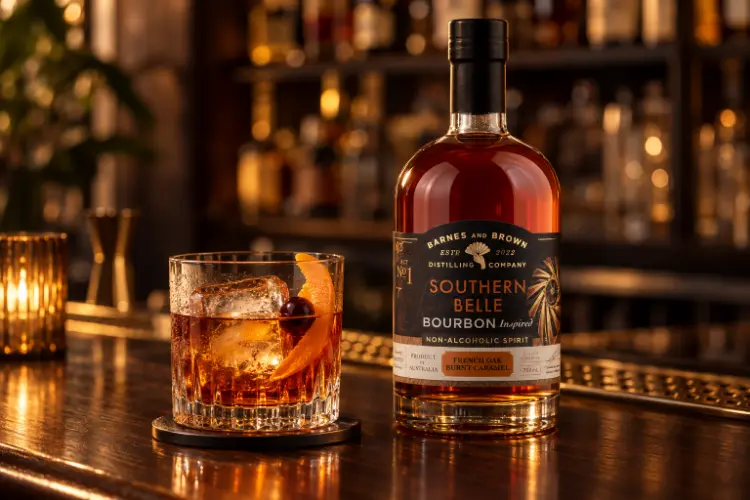 Non-Alcoholic Old Fashioned made with Barnes & Brown Southern Belle alcohol-free bourbon